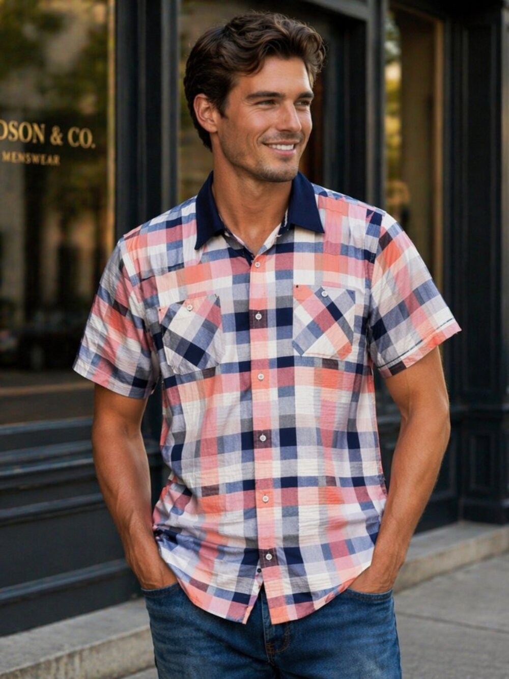 NEW i Jeans by Buffalo Men's Plaid Short Sleeve Cotton Shirt Size XL NWT